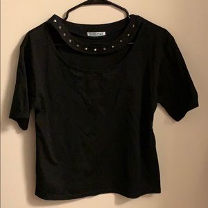 studed choker black tee